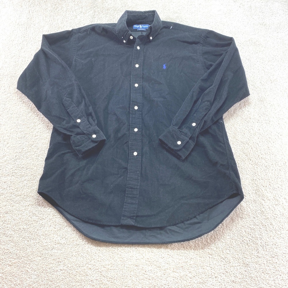 Ralph Lauren Shirt Mens Medium Black Blake Corduroy Long Sleeve Button Down